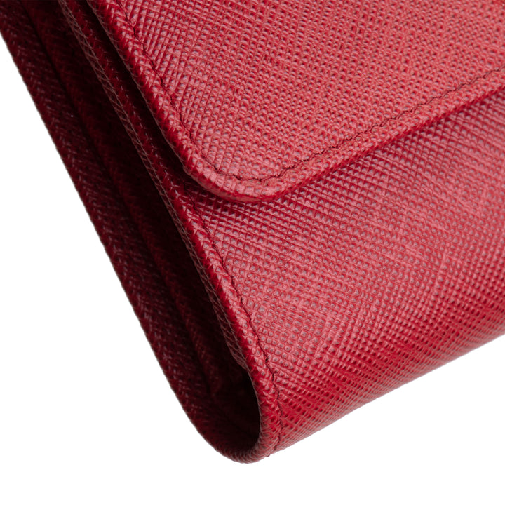 PRADA Saffiano Leather Compact Wallet - Red