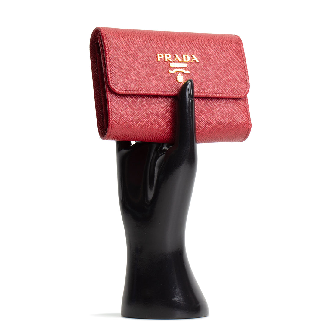 PRADA Saffiano Leather Compact Wallet - Red
