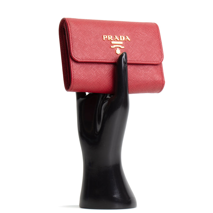 PRADA Saffiano Leather Compact Wallet - Red