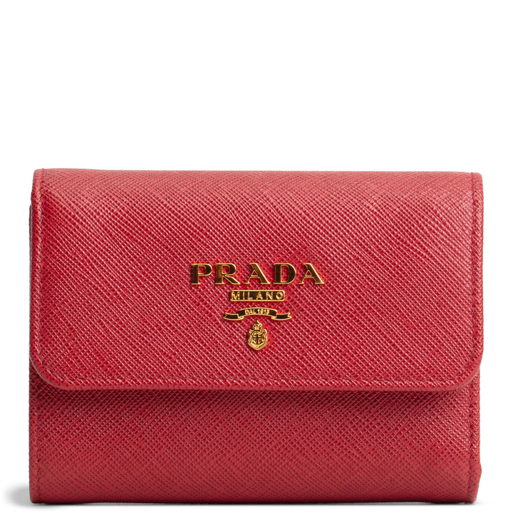 PRADA Saffiano Leather Compact Wallet - Red