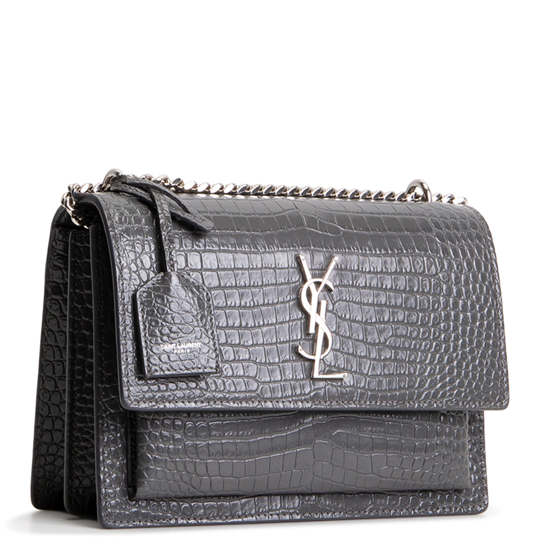 SAINT LAURENT Sunset Medium Croc Embossed - Grey – ALB
