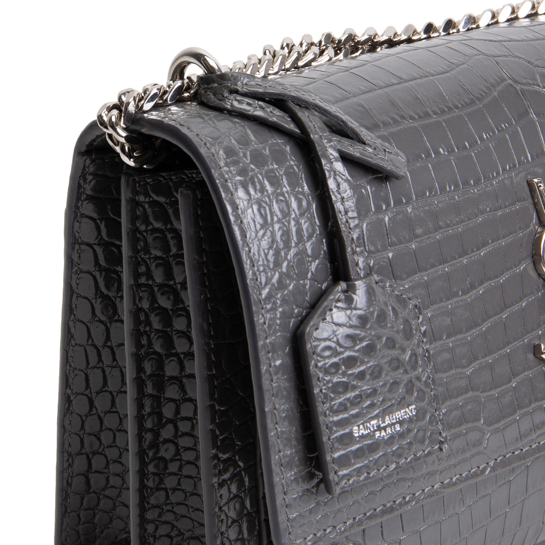 SAINT LAURENT Sunset Medium Croc Embossed - Grey – ALB