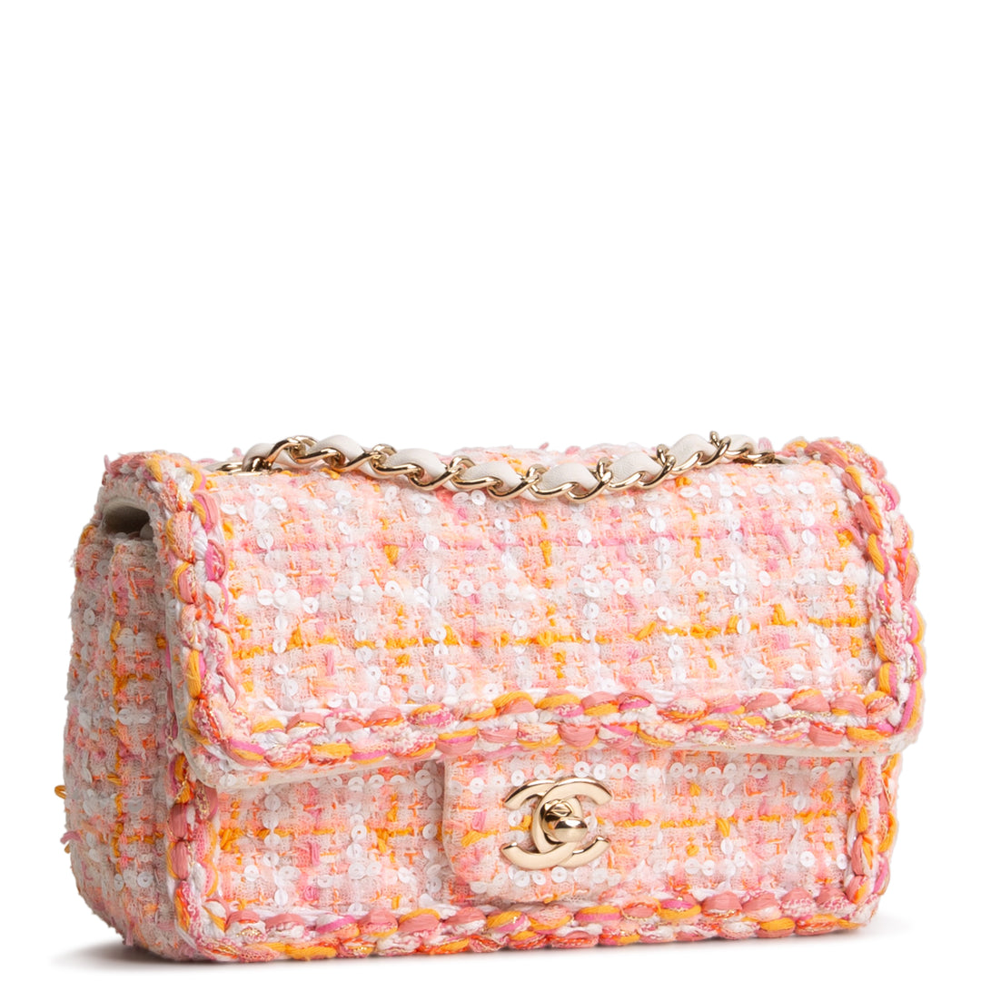CHANEL Braided Tweed Mini Single Flap - Pink Multicolor