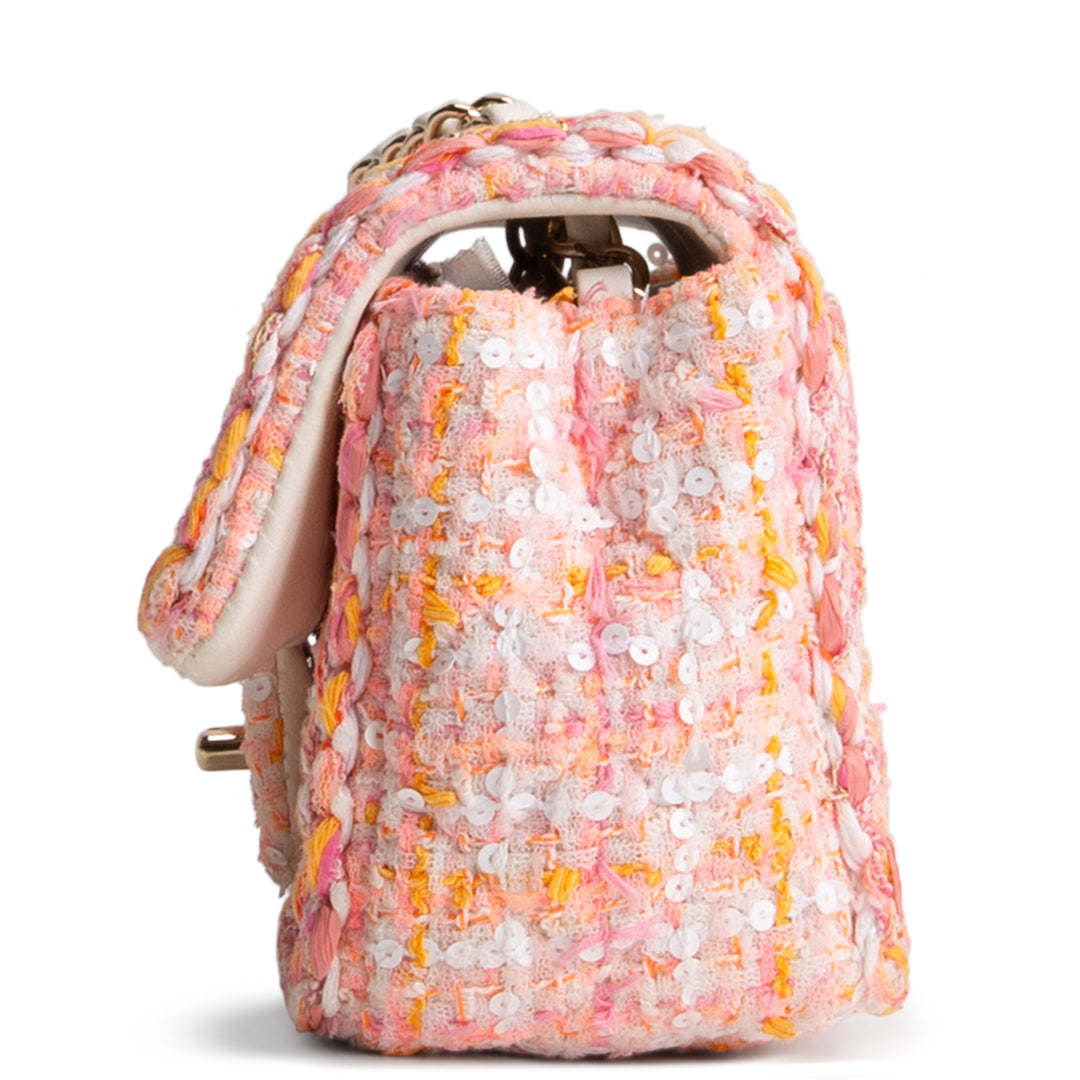 CHANEL Braided Tweed Mini Single Flap - Pink Multicolor