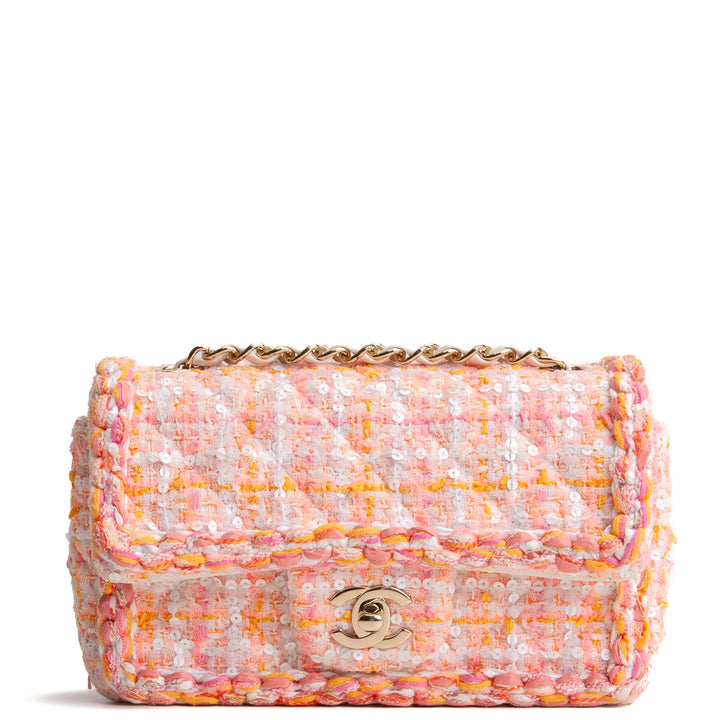 CHANEL Braided Tweed Mini Single Flap - Pink Multicolor
