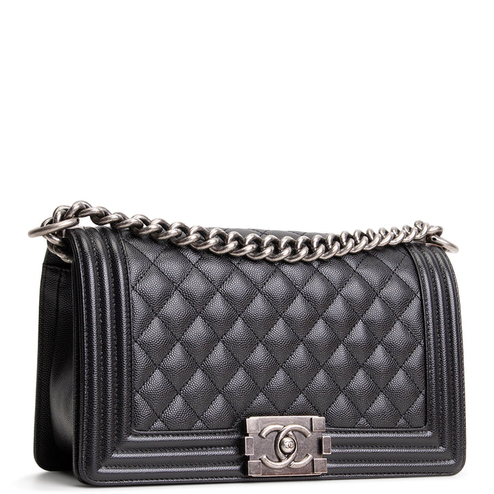 CHANEL Quilted Caviar Medium Boy Bag - Black