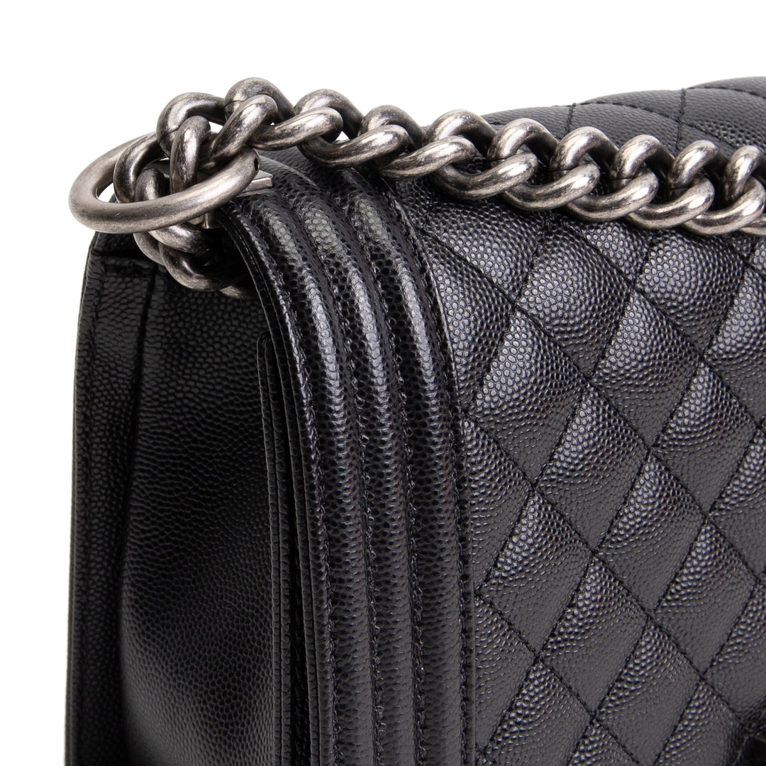 CHANEL Quilted Caviar Medium Boy Bag - Black