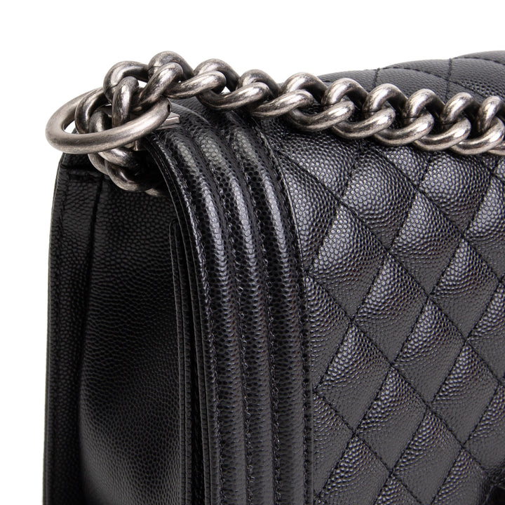 CHANEL Quilted Caviar Medium Boy Bag - Black