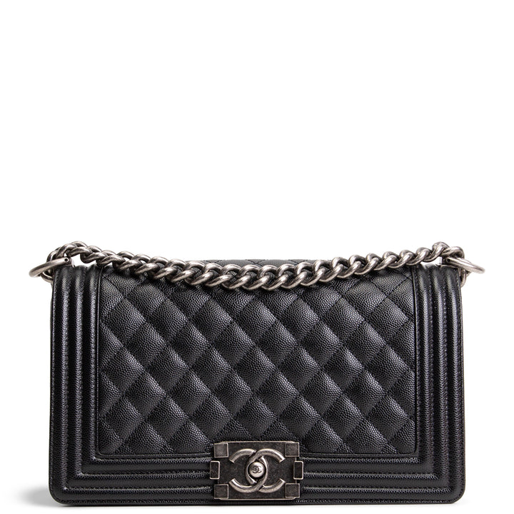 CHANEL Quilted Caviar Medium Boy Bag - Black