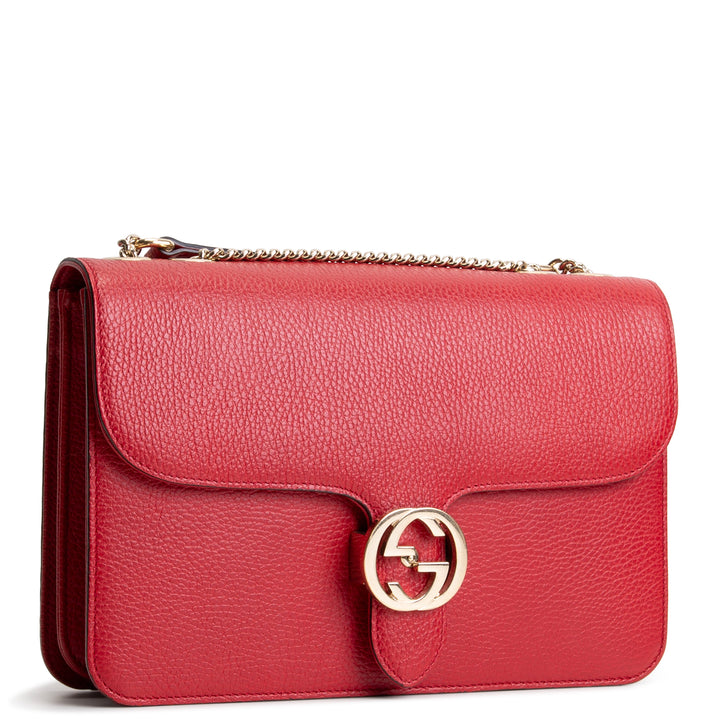 GUCCI Leather Interlocking G Dollar Bag - Red OUTLET FINAL SALE
