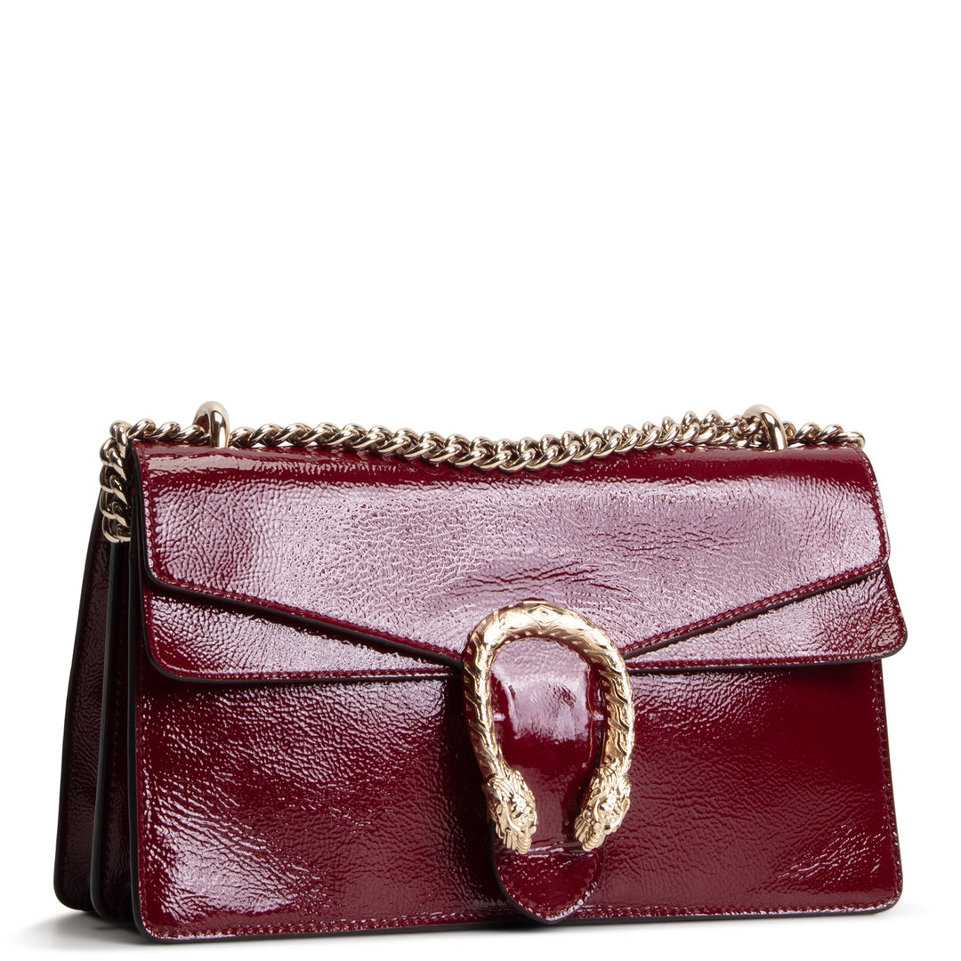 GUCCI Crinkle Patent Leather Dionysus Shoulder Bag - Burgundy
