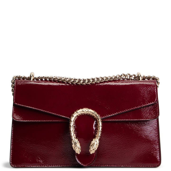 GUCCI Crinkle Patent Leather Dionysus Shoulder Bag - Burgundy