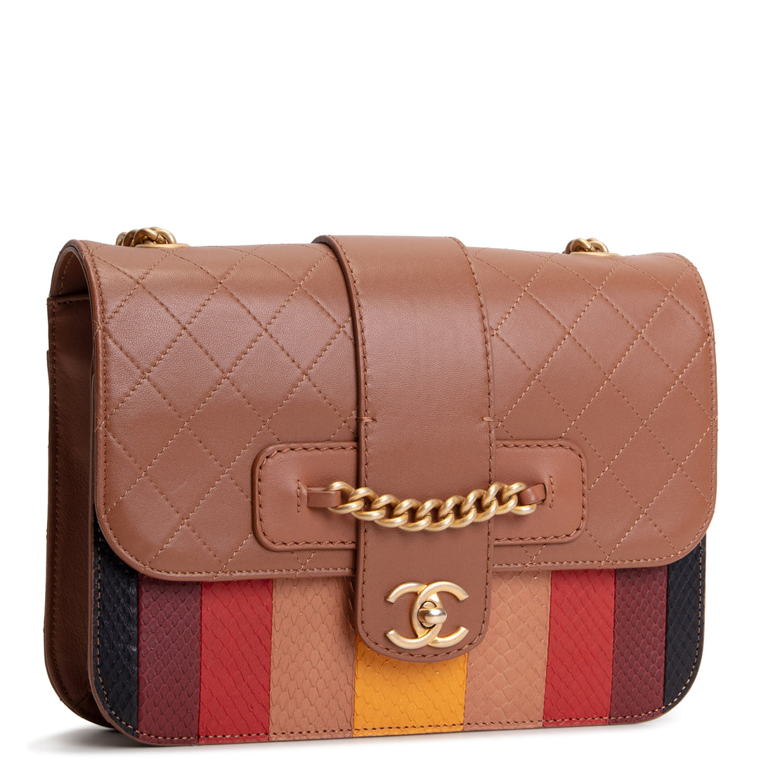 CHANEL Archi Chic Python Trim Flap Bag - Brown