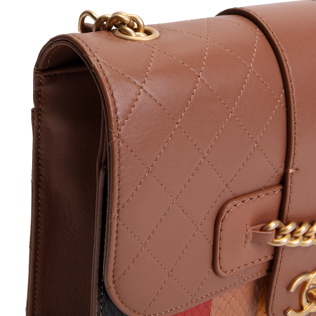CHANEL Archi Chic Python Trim Flap Bag - Brown