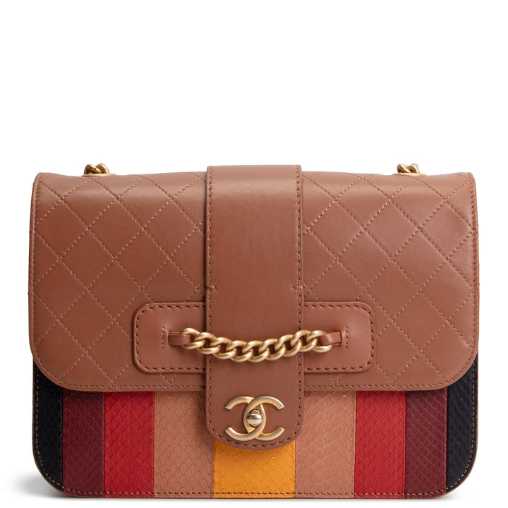 CHANEL Archi Chic Python Trim Flap Bag - Brown