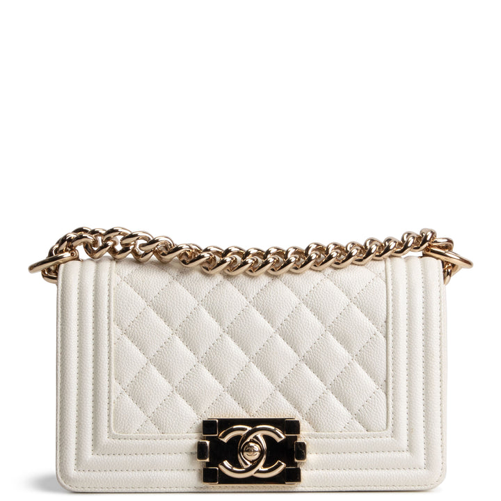 CHANEL Caviar Small Boy Bag - Cream