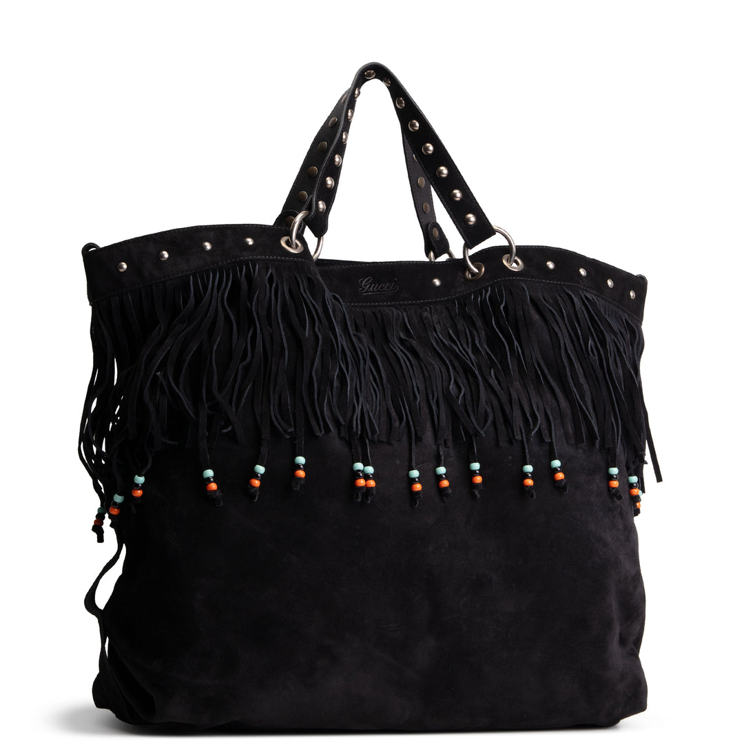 GUCCI Suede Top Handle XL Tote w/ Fringe