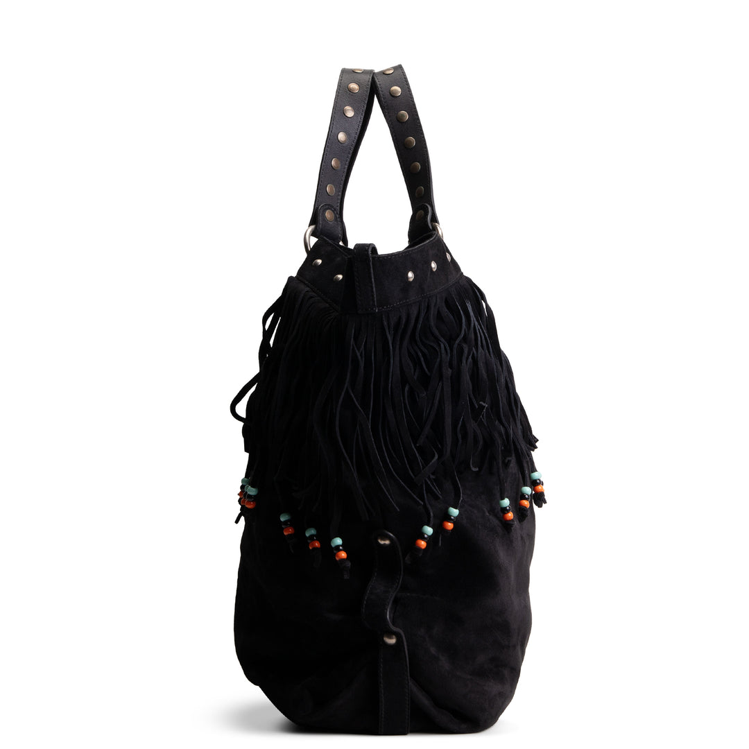 GUCCI Suede Top Handle XL Tote w/ Fringe