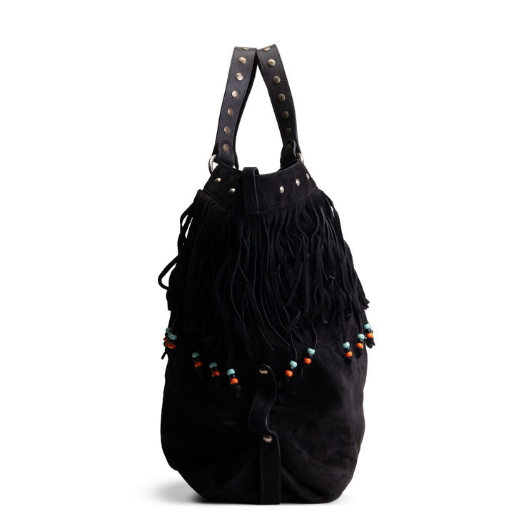 GUCCI Suede Top Handle XL Tote w/ Fringe