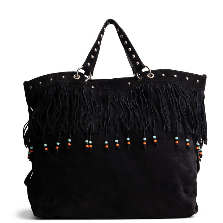 GUCCI Suede Top Handle XL Tote w/ Fringe