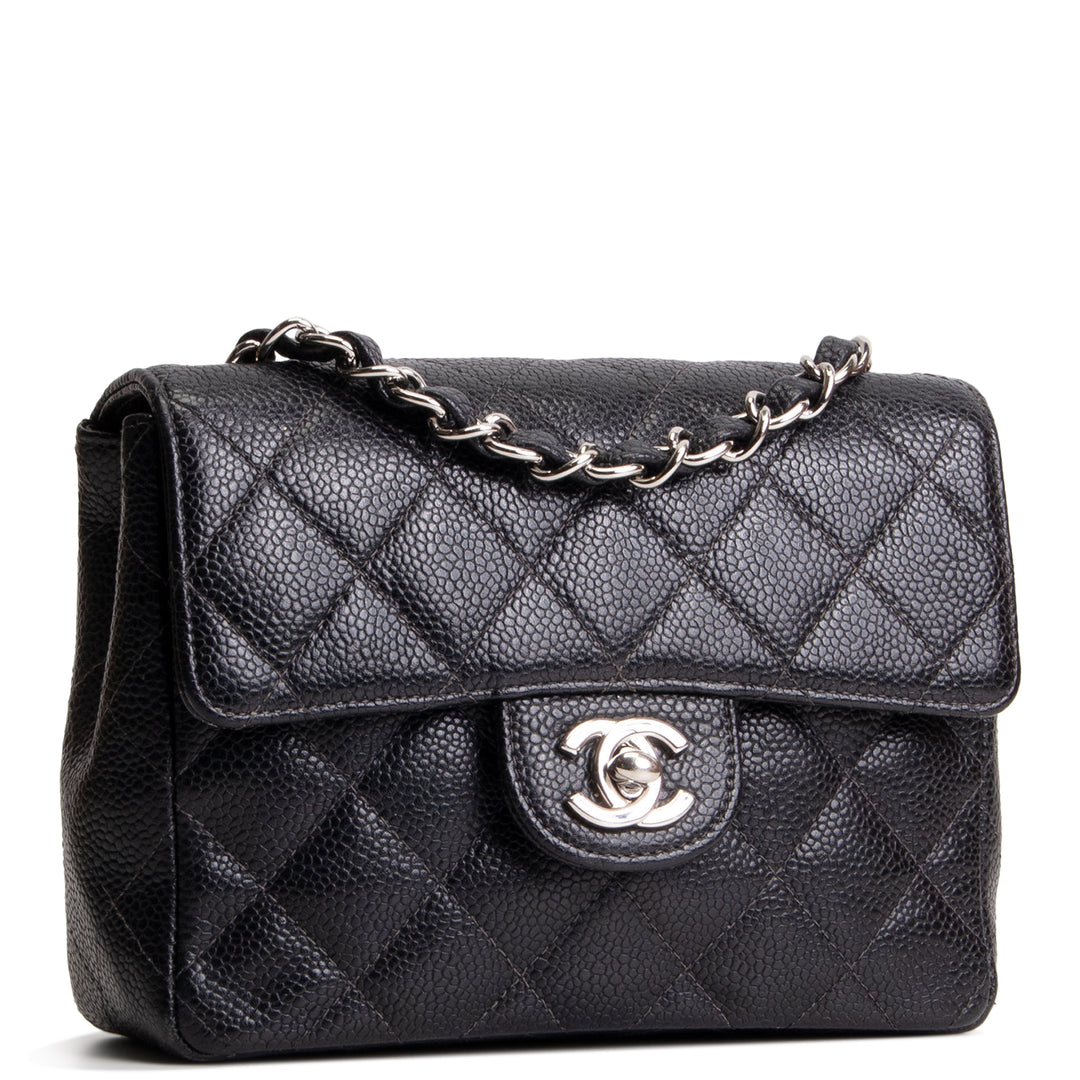 CHANEL Caviar Mini Square Single Flap Bag - Black