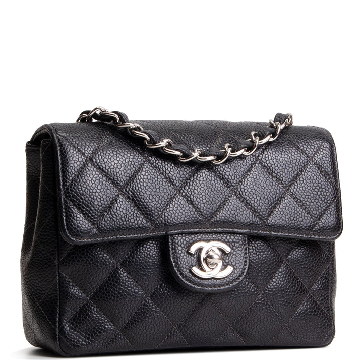 CHANEL Caviar Mini Square Single Flap Bag - Black