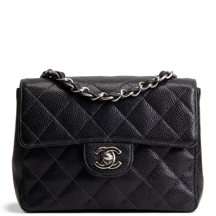 CHANEL Caviar Mini Square Single Flap Bag - Black
