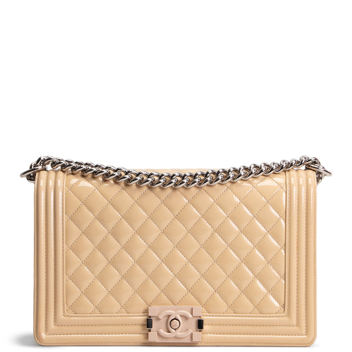CHANEL Patent Plexiglass Large Boy Bag - Buttercream OUTLET FINAL SALE