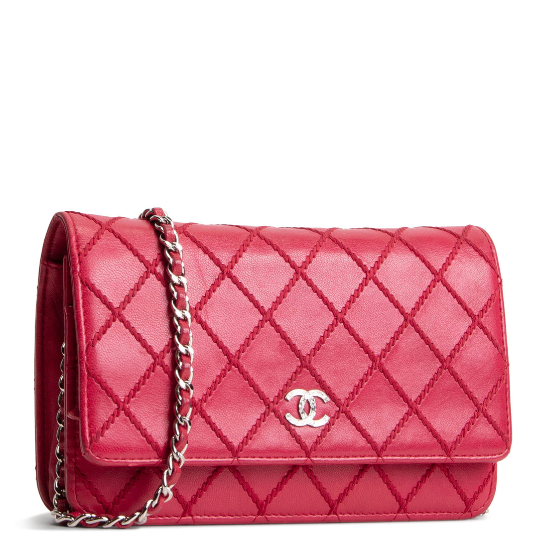 CHANEL Lambskin Diamond Stitch Wallet on Chain - Fuchsia OUTLET FINAL SALE