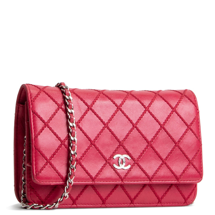 CHANEL Lambskin Diamond Stitch Wallet on Chain - Fuchsia OUTLET FINAL SALE
