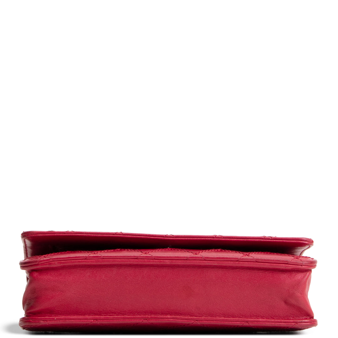 CHANEL Lambskin Diamond Stitch Wallet on Chain - Fuchsia OUTLET FINAL SALE