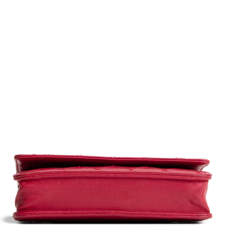 CHANEL Lambskin Diamond Stitch Wallet on Chain - Fuchsia OUTLET FINAL SALE