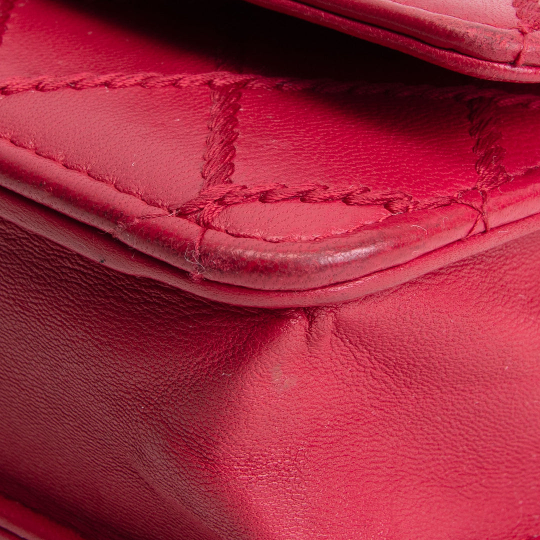 CHANEL Lambskin Diamond Stitch Wallet on Chain - Fuchsia OUTLET FINAL SALE