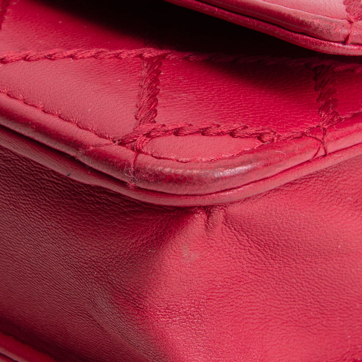 CHANEL Lambskin Diamond Stitch Wallet on Chain - Fuchsia OUTLET FINAL SALE