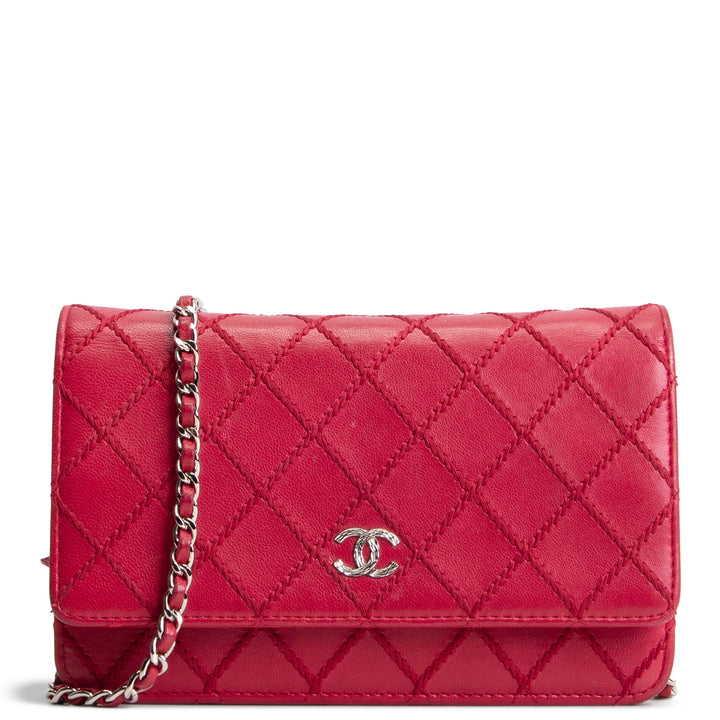 CHANEL Lambskin Diamond Stitch Wallet on Chain - Fuchsia OUTLET FINAL SALE