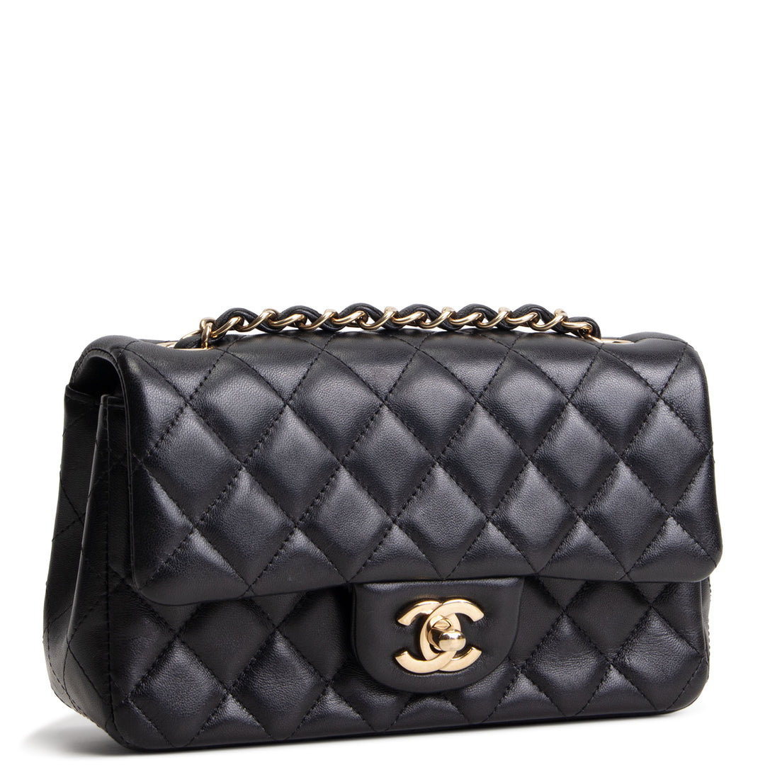 CHANEL Mini Rectangle Flap Bag Quilted Lambskin - Black