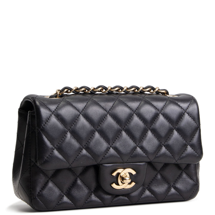CHANEL Mini Rectangle Flap Bag Quilted Lambskin - Black