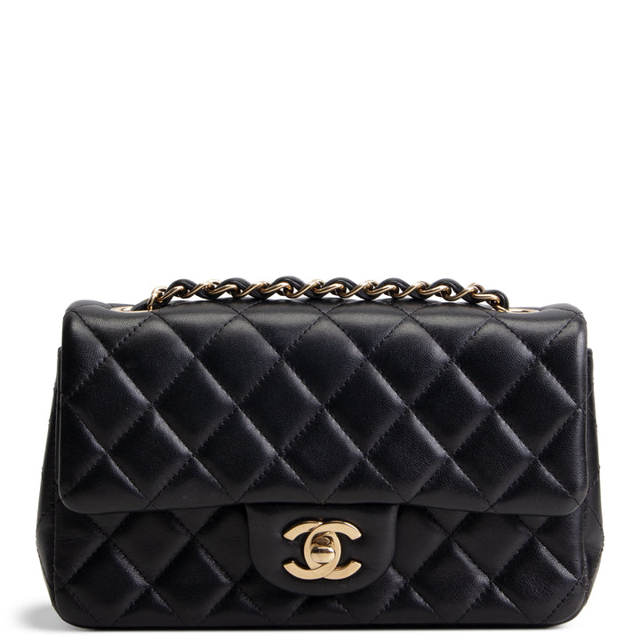 CHANEL Mini Rectangle Flap Bag Quilted Lambskin - Black