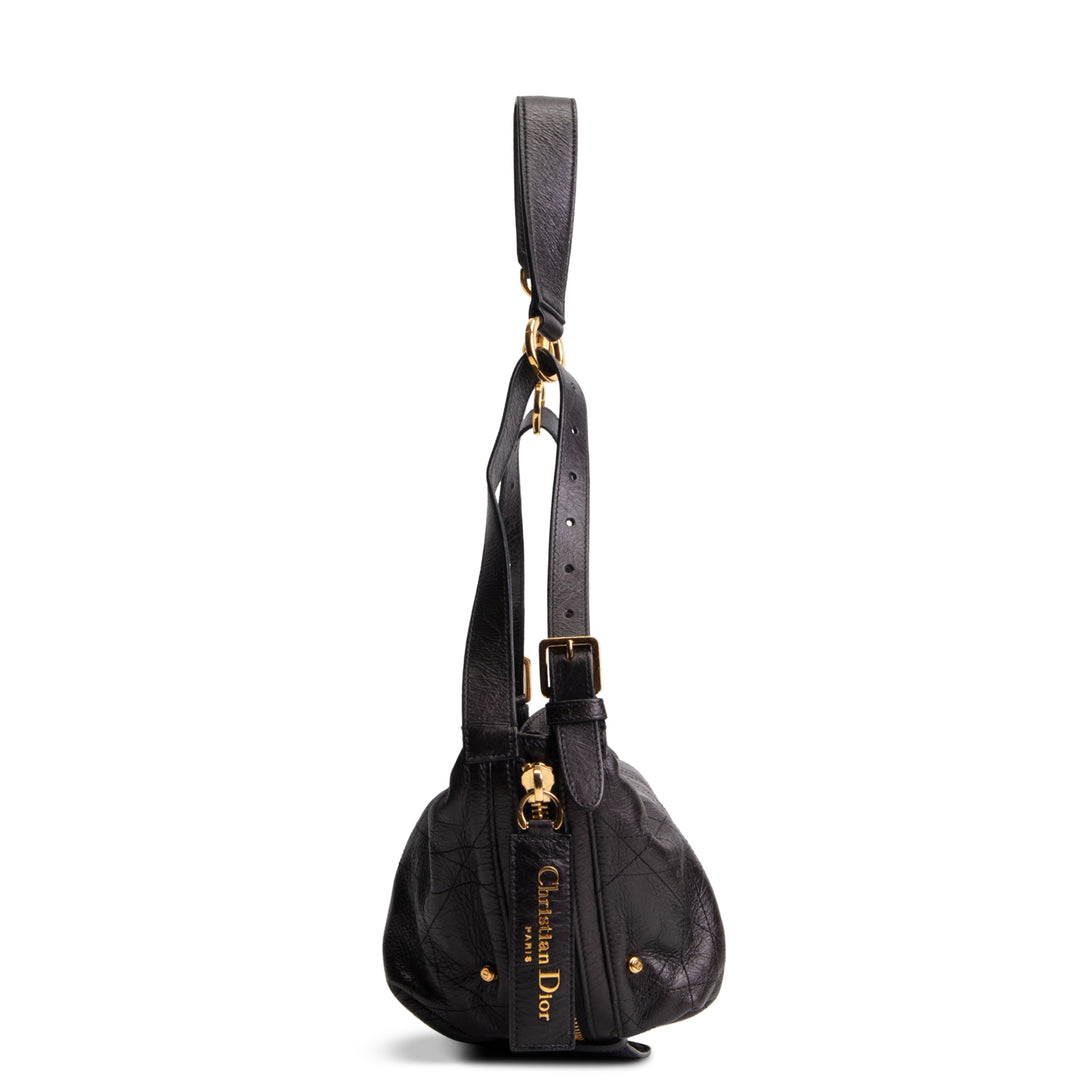 DIOR D-Journey Bag Crinkled Calfskin Shoulder Bag - Black