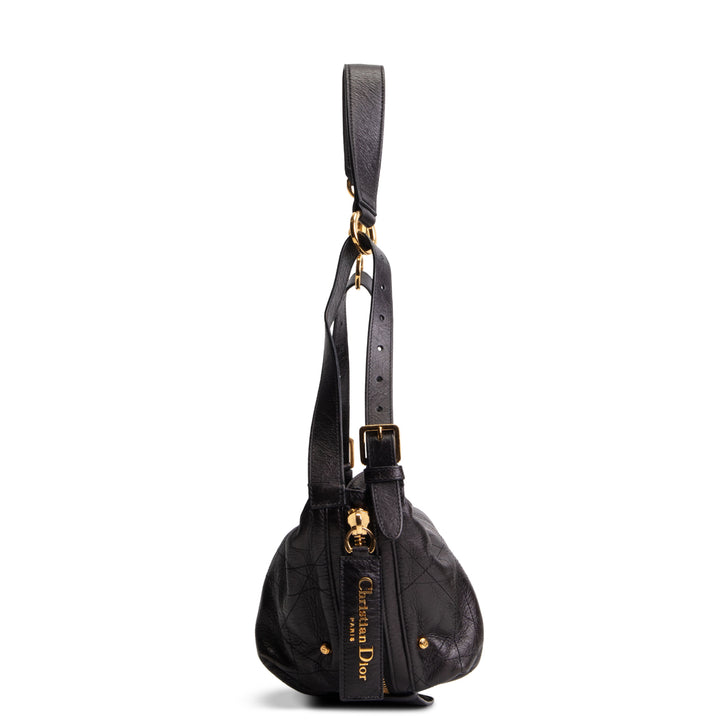 DIOR D-Journey Bag Crinkled Calfskin Shoulder Bag - Black