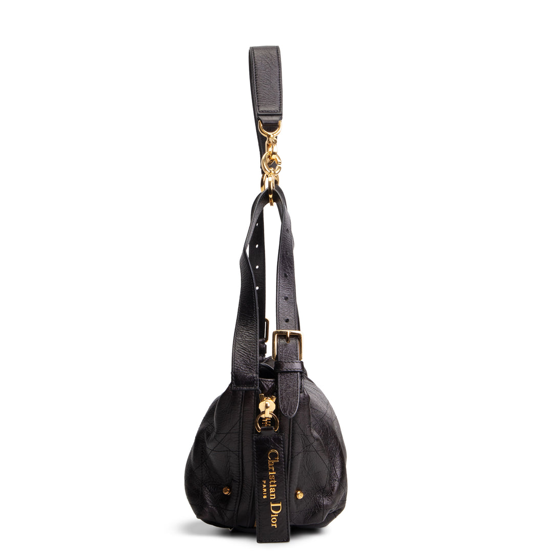 DIOR D-Journey Bag Crinkled Calfskin Shoulder Bag - Black