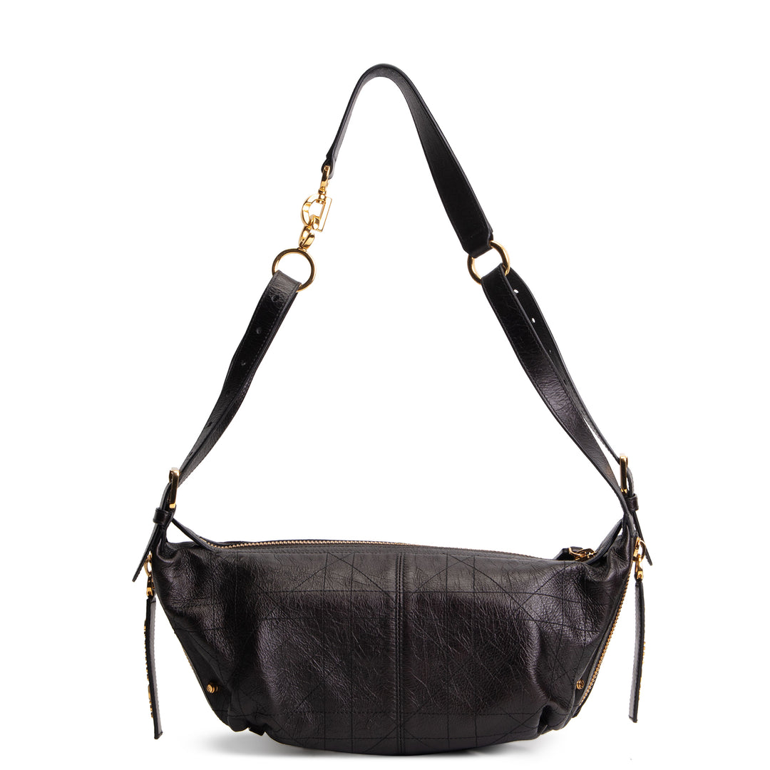 DIOR D-Journey Bag Crinkled Calfskin Shoulder Bag - Black