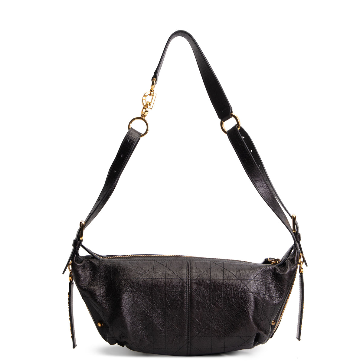 DIOR D-Journey Bag Crinkled Calfskin Shoulder Bag - Black