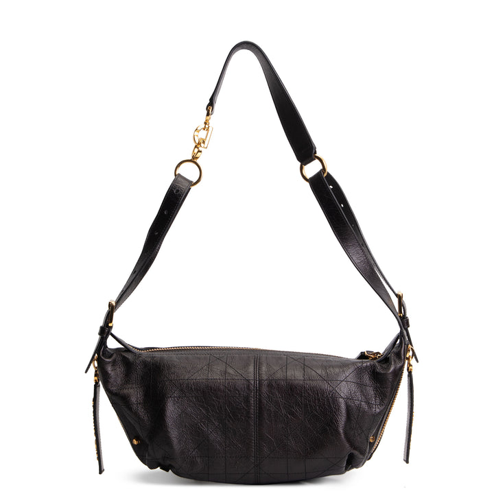 DIOR D-Journey Bag Crinkled Calfskin Shoulder Bag - Black