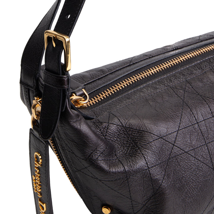 DIOR D-Journey Bag Crinkled Calfskin Shoulder Bag - Black