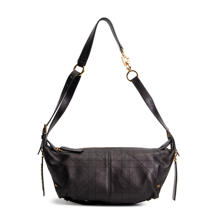 DIOR D-Journey Bag Crinkled Calfskin Shoulder Bag - Black