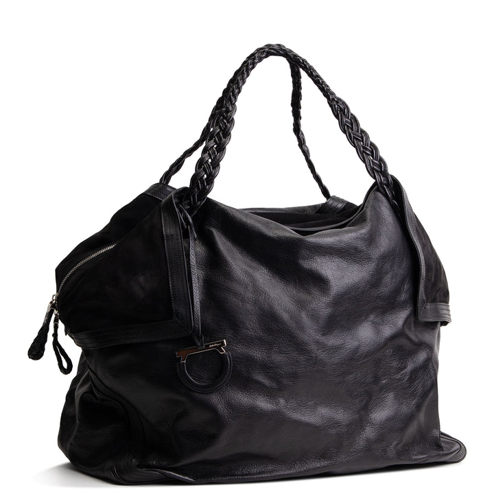 FERRAGAMO Soft Nappa Leather Large Hobo - Black