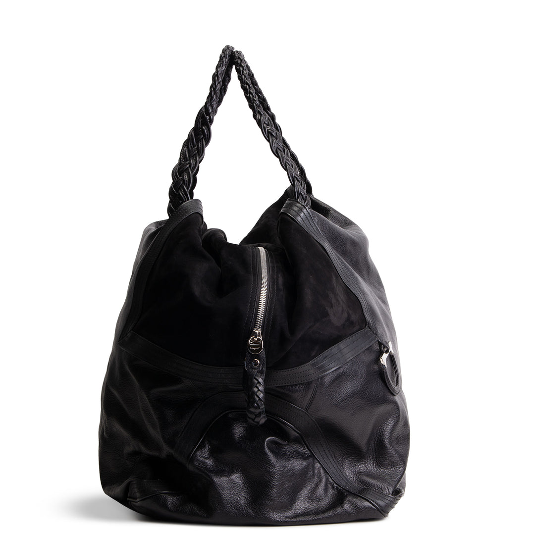 FERRAGAMO Soft Nappa Leather Large Hobo - Black