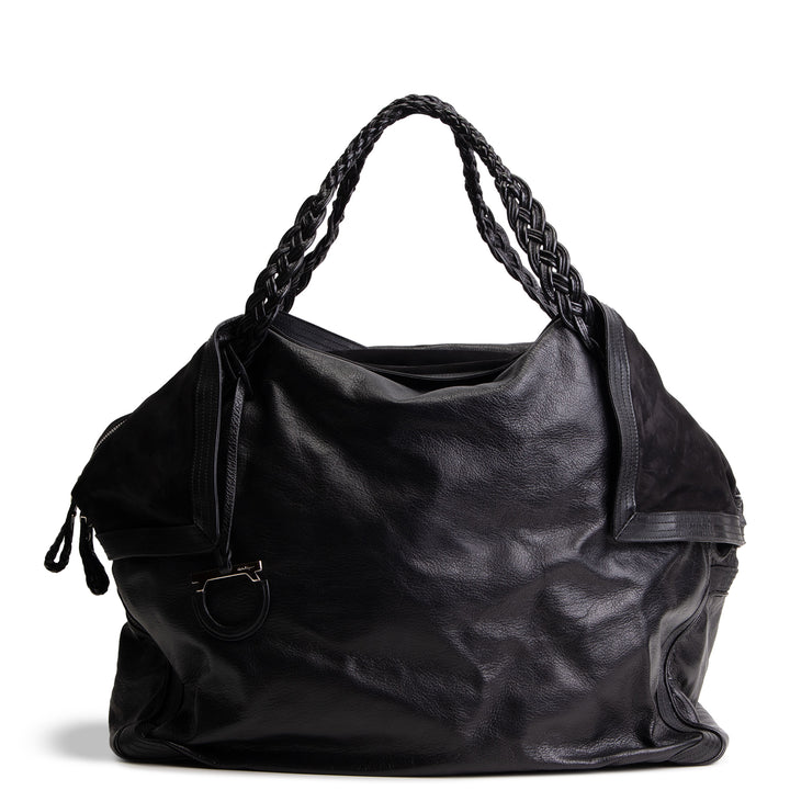 FERRAGAMO Soft Nappa Leather Large Hobo - Black