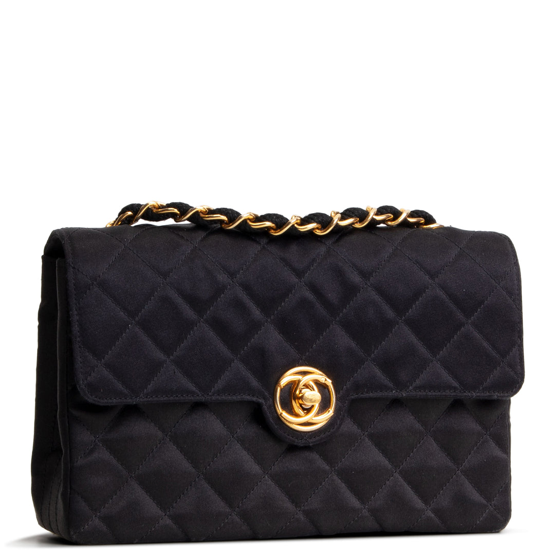 CHANEL Vintage Satin CC Turnlock Flap Bag - Black